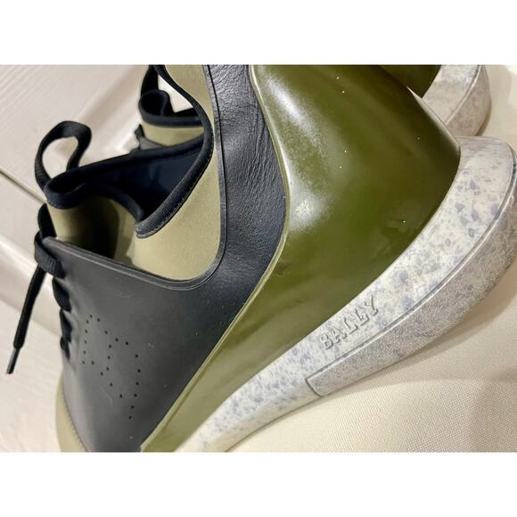 BALLY SNEAKERS MILITARY GREEN NEOPRENE BLACK LEATHER SZ 13 MADE IN ITALY - Picture 16 of 16